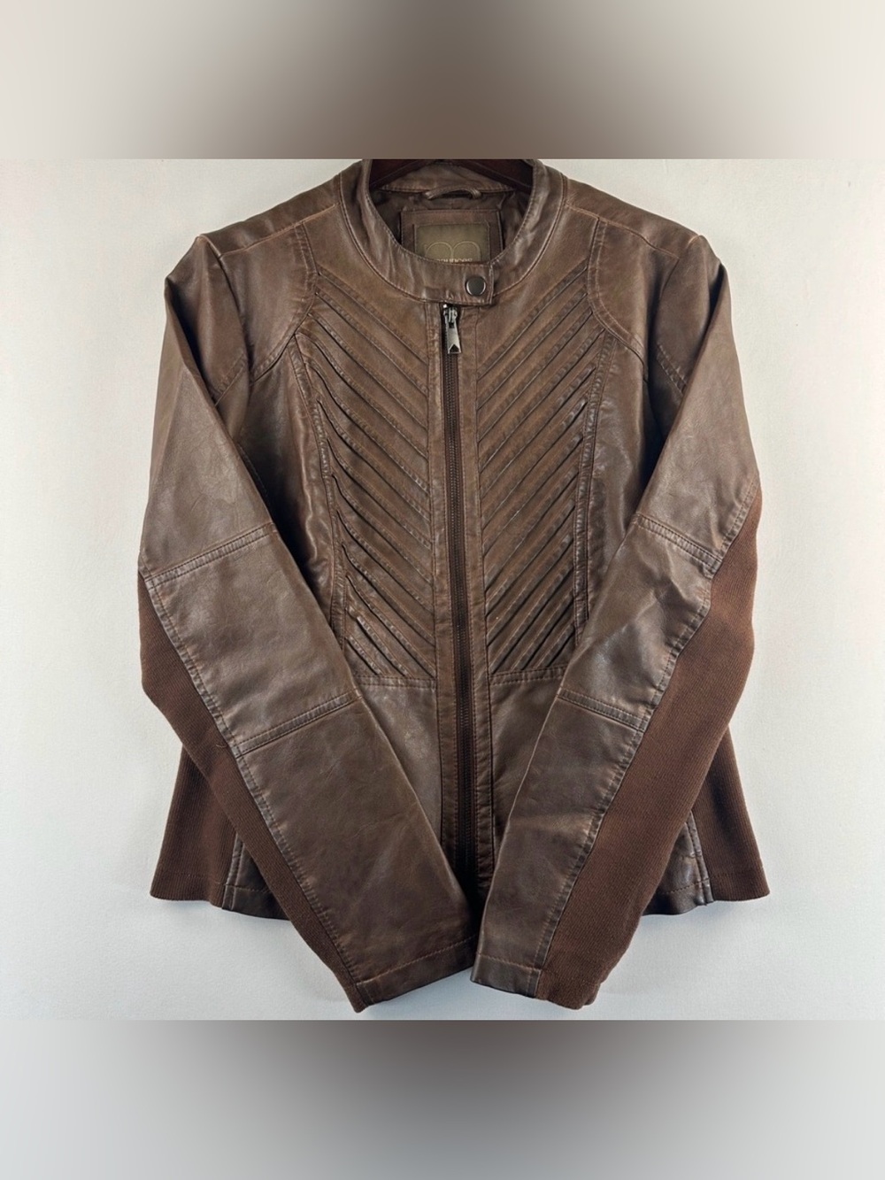 Maurices Pleat Front Brown Faux Leather Biker Jacket - Size Medium
